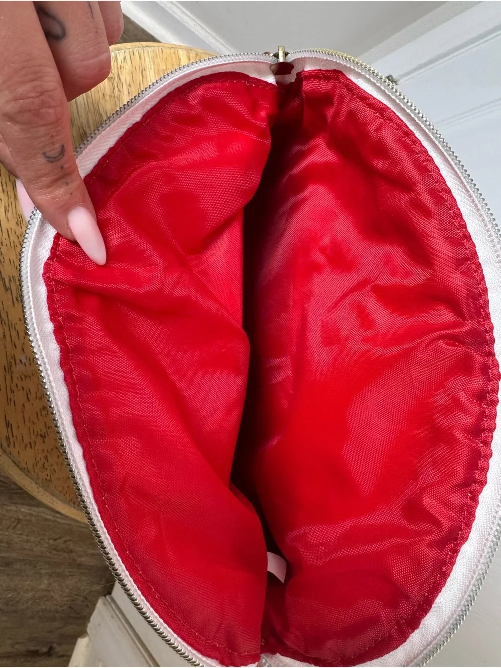 BOGG BAG White and Red Canvas & Faux Leather Cosmetic Case